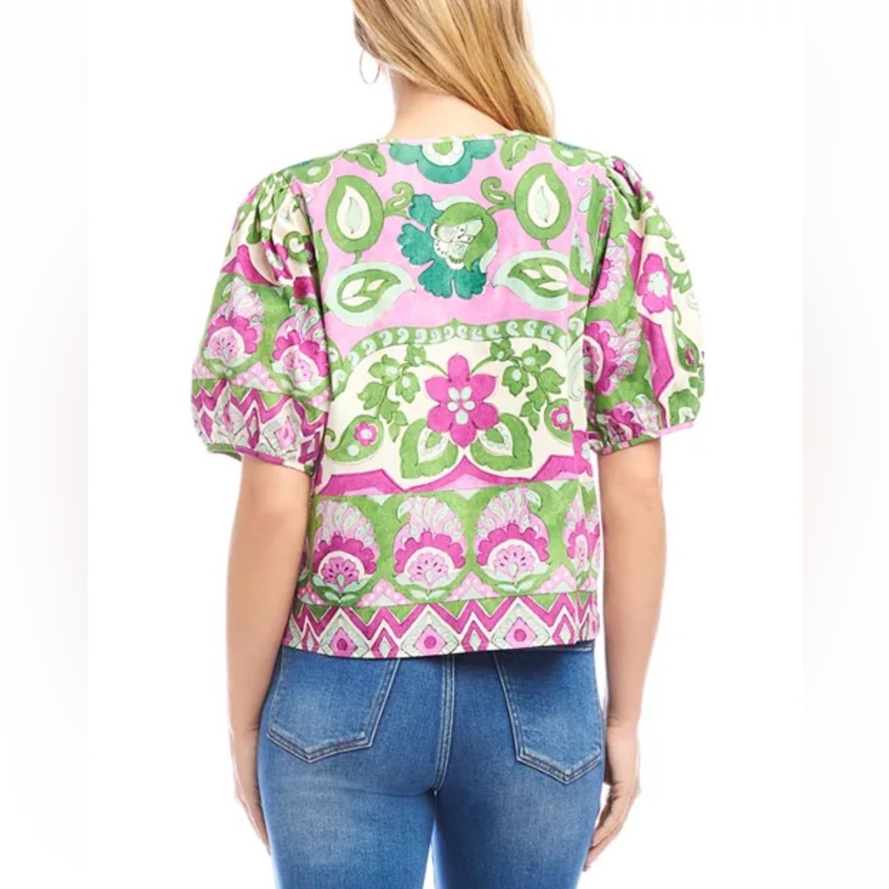Karen Kane Vibrant Floral Puff Sleeve 100% Cotton Spring Boho Size Small Top - Picture 4 of 16